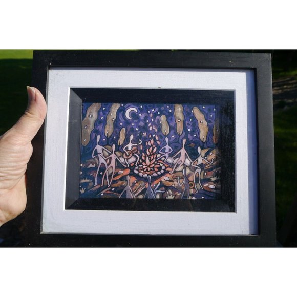 Framed Happy Art Print By Vermont Artist Kimberlee Forney "Around The Campfire - Picture 3 of 9